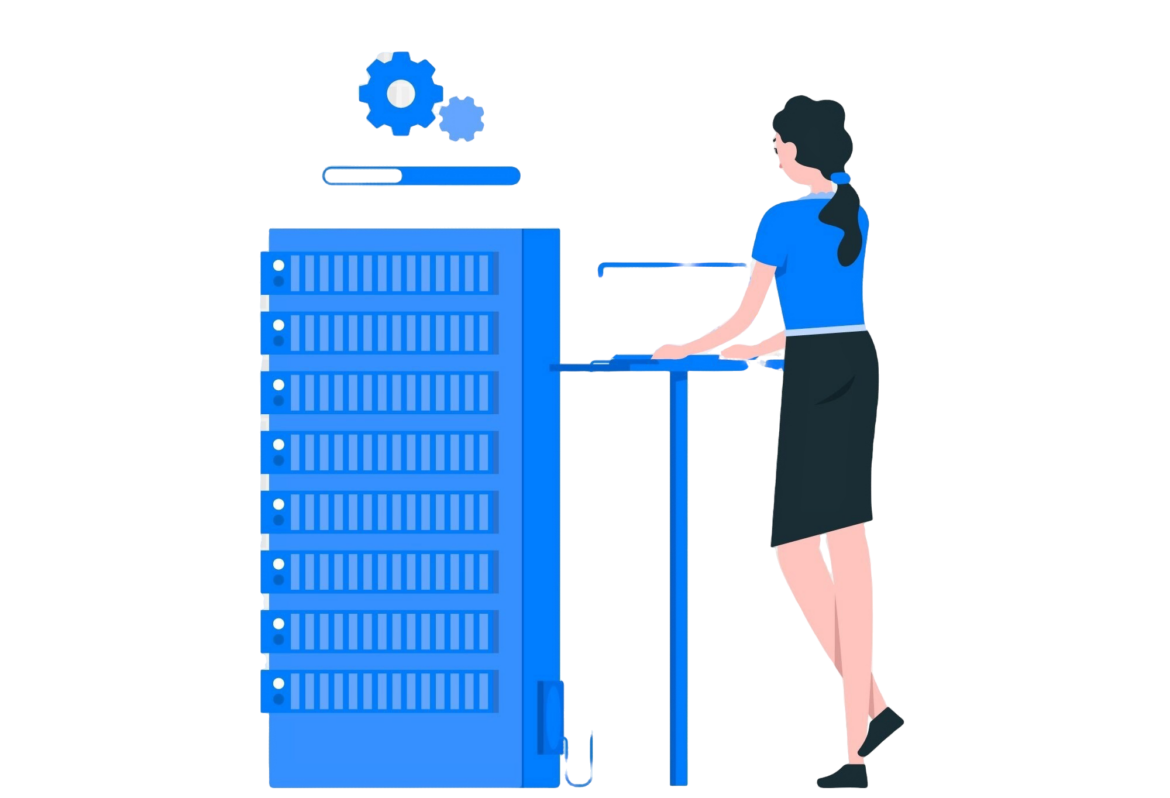 Standard Hosting icon with a woman working on a server.